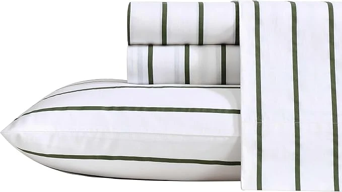 Next-Generation Nautica – Twin Sheets Premium Cotton Percale Bedding Set Striped Bedding Set Oeko-Tex Brenton Stripe Ivory Twin Original