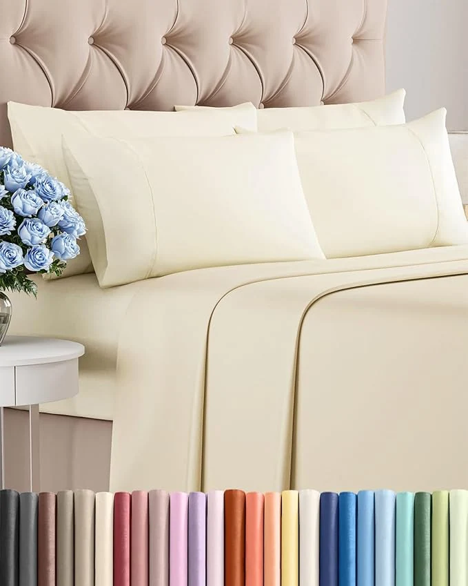 Efficient King 6 Piece Sheet Set – Comfy Breathable amp Cooling – Ultra-Soft Hotel Luxury Bedding Set with 8-16 Inch Deep Pockets – 1 Flat amp 1 Fitted Sheet amp 4 Pillowcases – Wrinkle amp Easy Care – Off White Environmentally Friendly