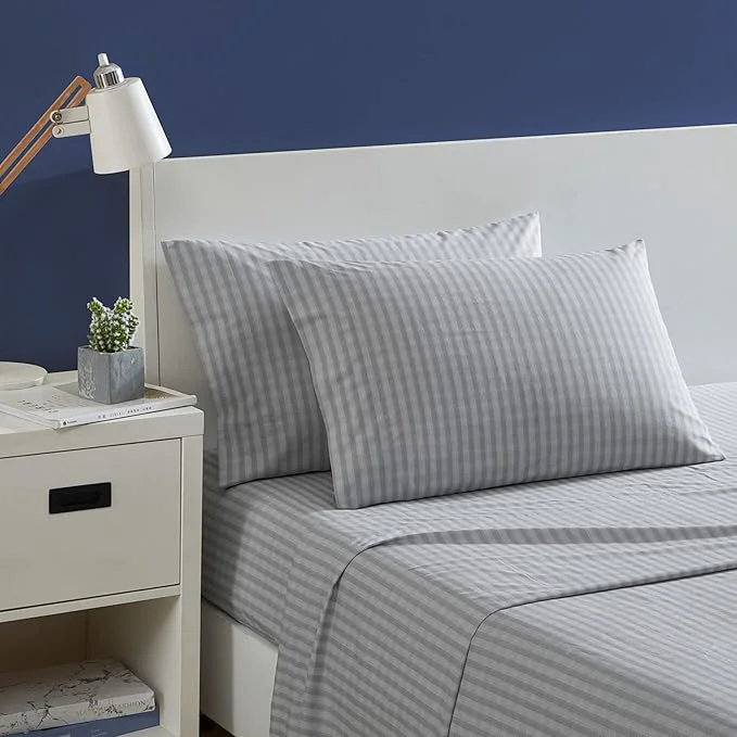 Optimized Nautica- King Sheet Set Cotton Percale Bedding Set Crisp amp Cool Lightweight amp Breathable Michael Plaid Grey King Recyclable