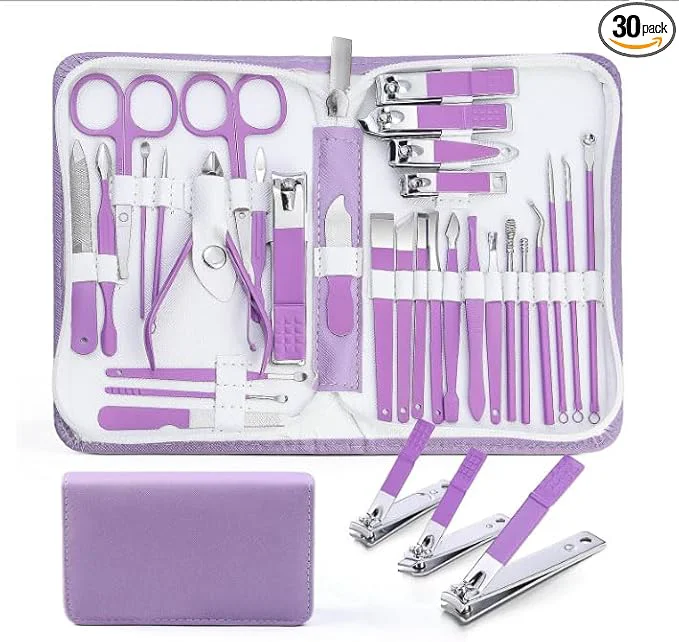 Organic Manicure kit for Women Personal Nail Care Kit 30 in 1 Professional Stainless Detailed