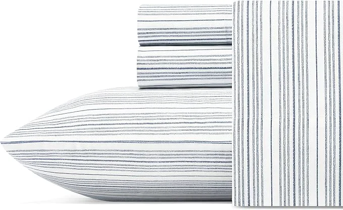 Advanced Nautica – Twin Size Sheet Set Crisp amp Tailored Cooling Sheets with a Smooth Cotton Percale Lightweight Feel – Bed Sheets with Matching Pillowcase amp Fitted Sheet Beaux Stripe Navy World-Class