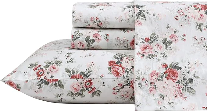Durable Laura Ashley – Full Sheets Cotton Percale Bedding Set Lightweight amp Breathable Home Decor Ashfield Pink Full Smooth