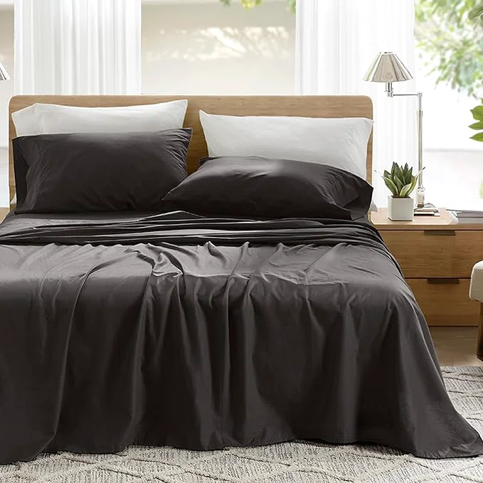 Elegant Comfort Spaces Cotton Sheets Twin XL Breathable amp Ultra Soft Cotton Sheets Naturally Cool Cotton Bed Sheets with 12 quot Elastic Pocket Fits up to 14 quot Mattress All Season Sheet Set Black 3 Piece Trendy