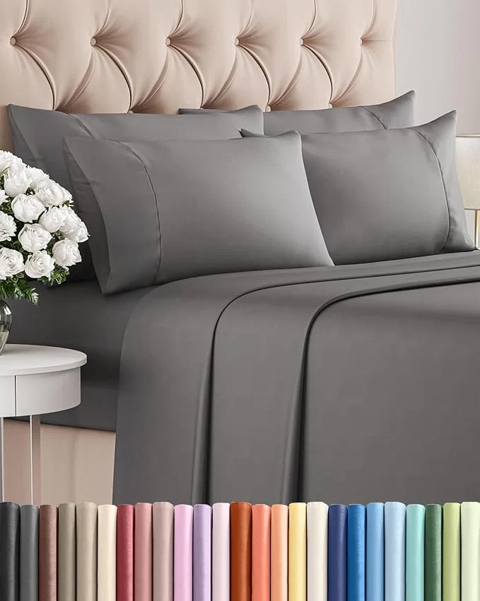 Powerful King 6 Piece Sheet Set – Comfy Breathable amp Cooling – Ultra-Soft Hotel Luxury Bedding Set with 8-16 Inch Deep Pockets – 1 Flat amp 1 Fitted Sheet amp 4 Pillowcases – Wrinkle amp Easy Care – Dark Grey Casual