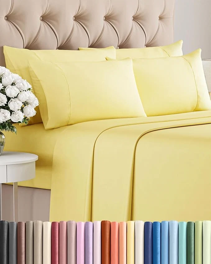 Artisan Queen 6 Piece Sheet Set – Comfy Breathable amp Cooling – Ultra Soft Hotel Luxury Bedding Set w 8-16 Inch Deep Pockets – 1 Flat amp 1 Fitted Sheet amp 4 Pillowcases – Cozy Wrinkle amp Easy Care – Yellow Unique