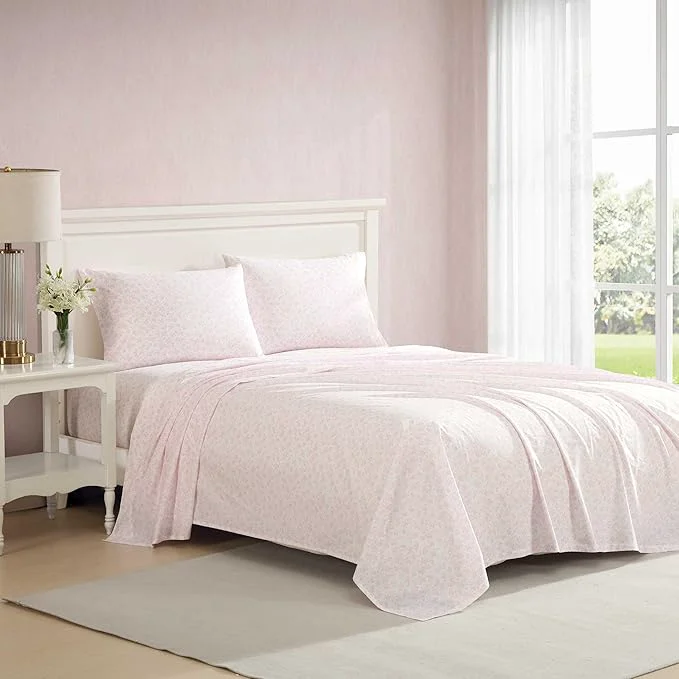 Innovative Laura Ashley – King Sheet Set Crisp amp Cool Cotton Percale Bedding with Deep Pockets Lightweight for Year Round Comfort Bed Sheets with Matching Pillowcases Floral Toile Pink Original