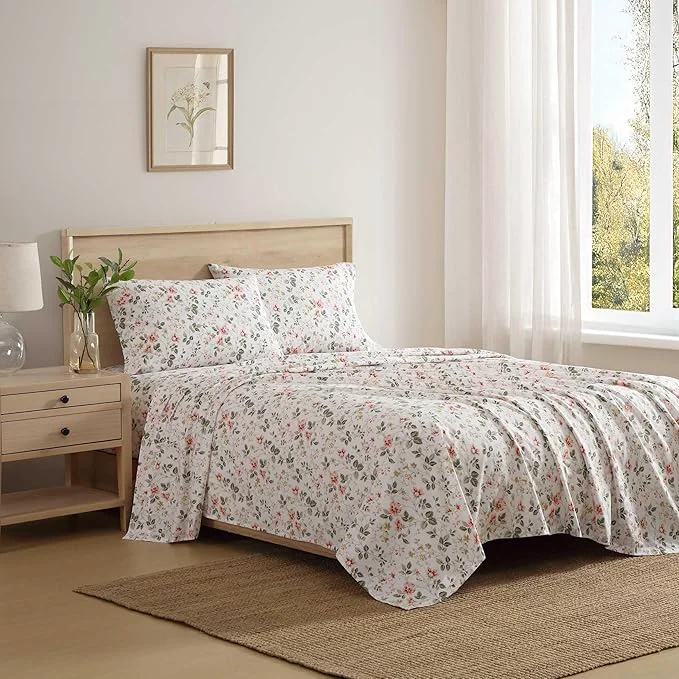 Safe Laura Ashley – Full Sheet Set Crisp amp Cool Cotton Percale Bedding with Deep Pockets Lightweight for Year Round Comfort Bed Sheets with Matching Pillowcases Meadow Floral Beige Quality