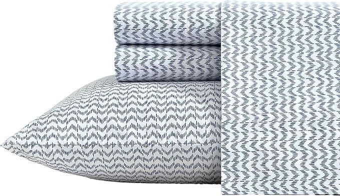 Elite Nautica – Twin XL Size Sheet Set Crisp amp Tailored Cooling Sheets with a Smooth Cotton Percale Lightweight Feel – Bed Sheets with Matching Pillowcase amp Fitted Sheet Ikat Wave Blue Artisan