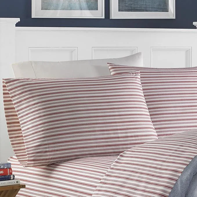 Smooth Nautica – Full Sheets Cotton Percale Bedding Set Casual Home Decor Dorm Room Essentials Coleridge Stripe Red Full Authentic