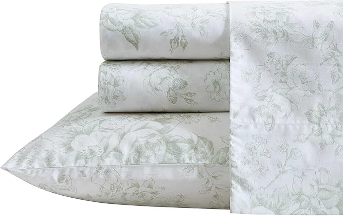 Clean Laura Ashley – Full Sheets Cotton Percale Bedding Set Lightweight amp Breathable Home Decor Toile Delight Green Full Fast