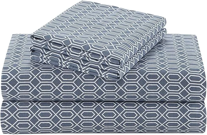 Advanced Comfort Spaces Cotton Sheet Set Breathable Lightweight Soft with 14 quot Elastic Pocket Fits up to 16 quot Mattress All Season Cozy Bedding Matching Pillow Case Cal King Diamond Blue 4 Piece Original