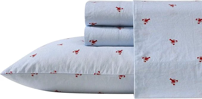 Advanced Nautica – Twin Sheet Set Crisp amp Tailored Cooling Sheets with a Smooth Cotton Percale Lightweight Feel – Bed Sheets with Matching Pillowcase amp Fitted Sheet Lobster Walk Red High-Quality