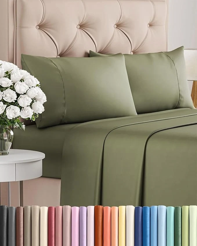 Responsible Twin XL 4 Piece Sheet Set – Comfy Breathable amp Cooling – Ultra Soft Hotel Luxury Bedding Set w 8-16 Inch Deep Pockets – 1 Flat amp 1 Fitted Sheet amp 2 Pillowcases – Wrinkle amp Easy Care – Sage Green Authentic