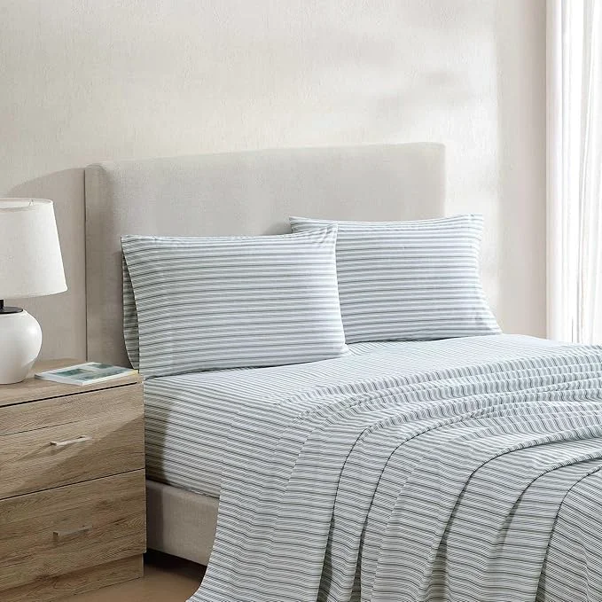 Superior Nautica – King Bed Sheets Lightweight Cotton Percale Bedding Set with Matching Pillowcases Crisp amp Cool Oeko-Tex Coleridge Stripe Green Eco-Friendly