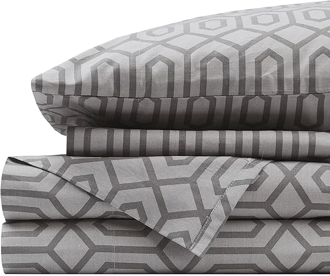 Prestigious Comfort Spaces Cotton Sheet Set Breathable Lightweight Soft with 14 quot Elastic Pocket Fits up to 16 quot Mattress All Season Cozy Bedding Matching Pillow Case Queen Diamond Sliver 4 Piece Official