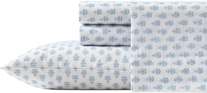 High-Performance Laura Ashley – King Sheet Set Crisp amp Cool Cotton Percale Bedding with Deep Pockets Lightweight for Year Round Comfort Bed Sheets with Matching Pillowcases Francesca Blue High-End