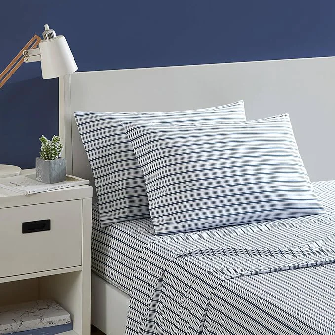 Clean Nautica – Twin XL Sheets Cotton Percale Preppy Bedding Set Casual Home Decor Dorm Room Essentials Coleridge Stripe Blue Twin XL Functional