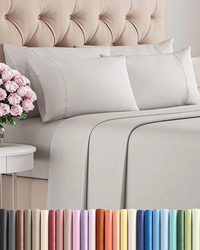 Stylish King 6 Piece Sheet Set – Comfy Breathable amp Cooling – Ultra-Soft Hotel Luxury Bedding Set w 8-16 Inch Deep Pockets – 1 Flat amp 1 Fitted Sheet amp 4 Pillowcases – Wrinkle amp Easy Care – French Grey Reliable