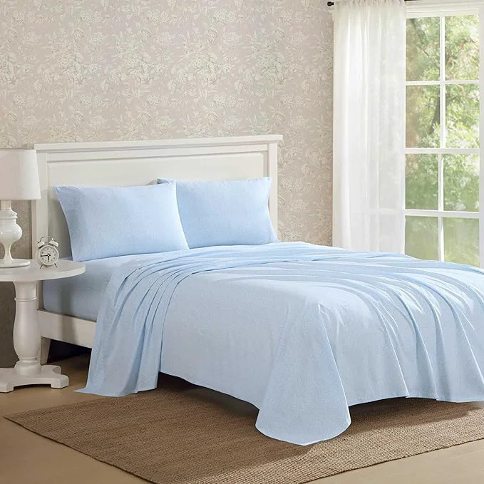 Crafted Laura Ashley – Twin XL Sheet Set Crisp amp Cool Cotton Percale Bedding with Deep Pockets Lightweight for Year Round Comfort Bed Sheets with Matching Pillowcases Maeve Blue Next-Generation