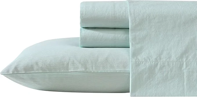 Consistent Nautica – Queen Size Sheet Set Crisp amp Tailored Cooling Sheets with a Smooth Cotton Percale Lightweight Feel – Bed Sheets with Matching Pillowcases amp Fitted Sheet Penny Pinstripe Green Relaxed