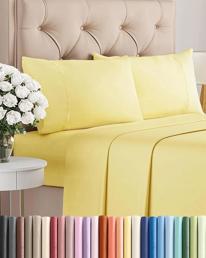 Verified Twin 4 Piece Sheet Set – Comfy Breathable amp Cooling – Ultra Soft Hotel Luxury Bedding Set w 8-16 Inch Deep Pockets – 1 Flat amp 1 Fitted Sheet amp 2 Pillowcases – Cozy Wrinkle amp Easy Care – Yellow Comfortable