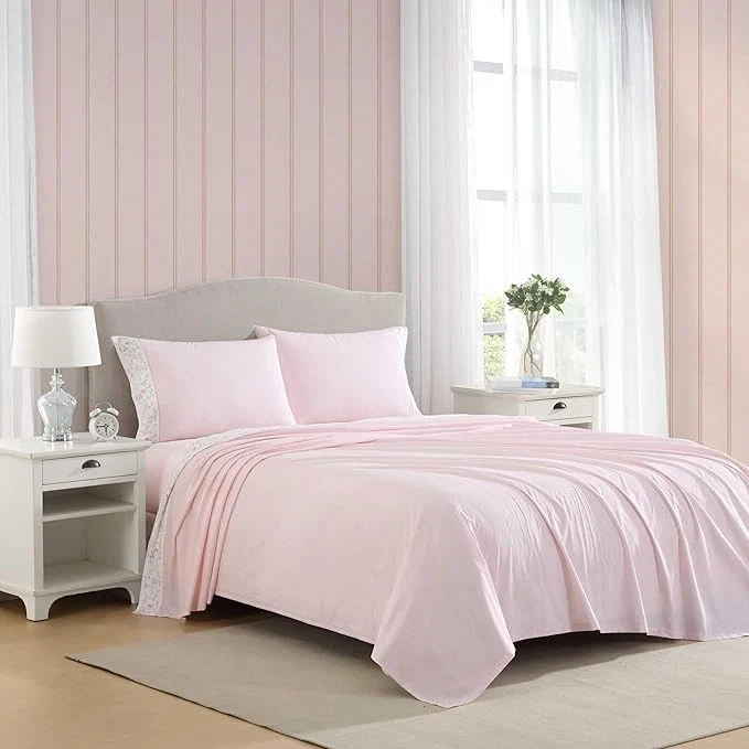 Official Laura Ashley – Twin Sheet Set Crisp amp Cool Cotton Percale Bedding with Deep Pockets Lightweight for Year Round Comfort Bed Sheets with Matching Pillowcase Victorian Scroll Pink Contemporary