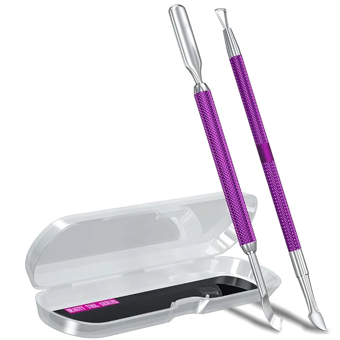 Outstanding 2PCS Metal Deep Purple Cuticle Pusher and Cutter Remover Salon Quality Natural