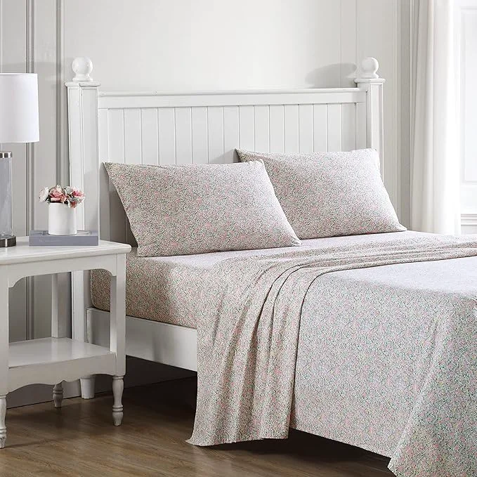 Trendy Laura Ashley – Queen Sheets Cotton Percale Bedding Set Lightweight amp Breathable Home Decor Lovestone Pink Queen First-Class