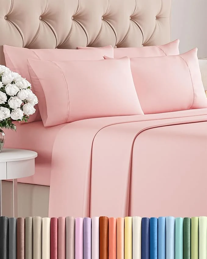Long-Lasting Full 6 Piece Sheet Set – Comfy Breathable amp Cooling – Ultra-Soft Hotel Luxury Bedding Set with 8-16 Inch Deep Pockets – 1 Flat amp 1 Fitted Sheet amp 4 Pillowcases – Wrinkle amp Easy Care – Baby Pink Green