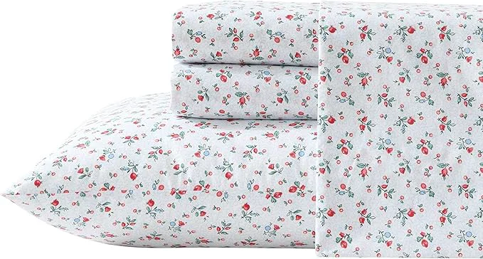 Smooth Laura Ashley – Twin Sheet Set Super Soft Cotton Percale Bedding Set with Matching Sham Oeko-Tex Aylesmore Ditsy Red Twin Functional