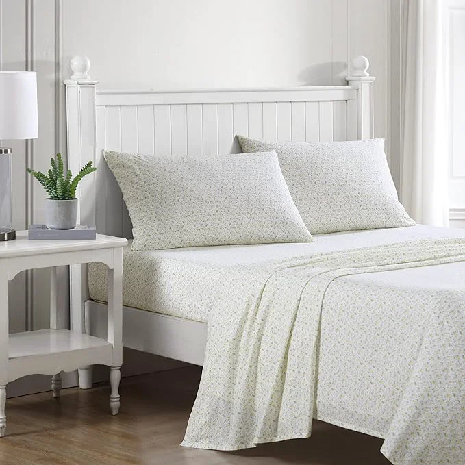 Soft Laura Ashley – Twin XL Sheets Cotton Percale Bedding Set Lightweight amp Breathable Home Decor Dorm Room Essentials Evie Yellow Twin XL High-Quality