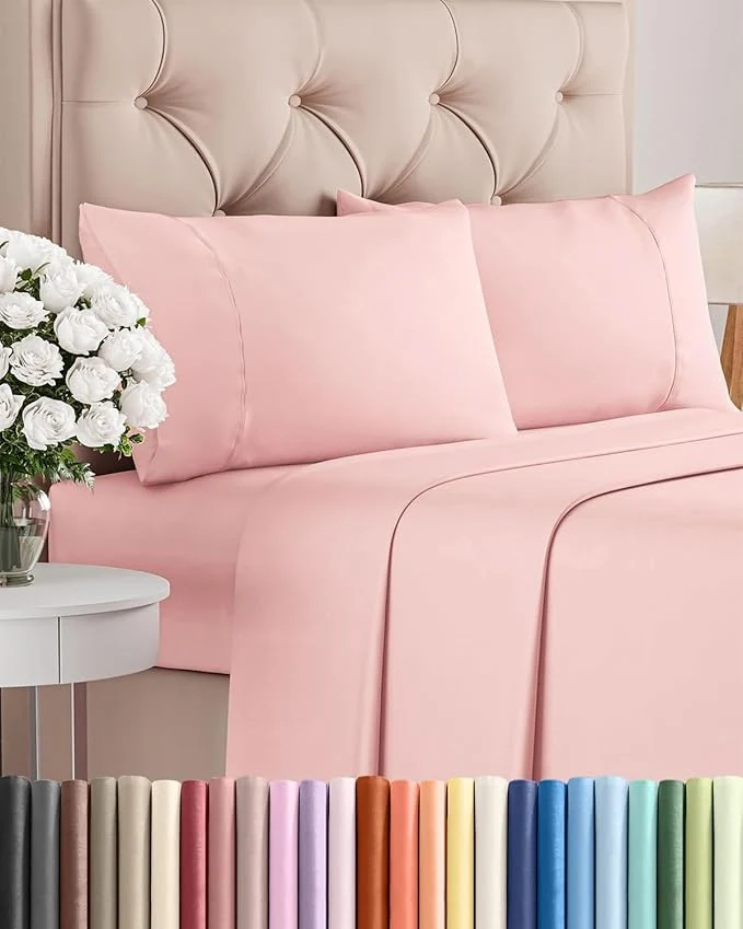Practical Twin 4 Piece Sheet Set – Comfy Breathable amp Cooling – Ultra-Soft Hotel Luxury Bedding Set with 8-16 Inch Deep Pockets – 1 Flat amp 1 Fitted Sheet amp 2 Pillowcases – Wrinkle amp Easy Care – Baby Pink Fine