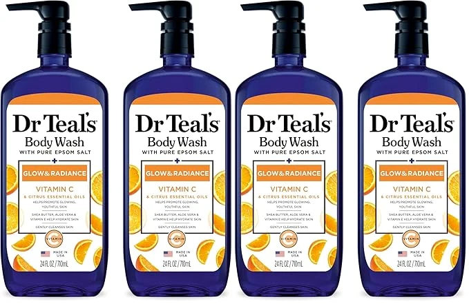 Smooth Dr Teal’s Body Wash with Pure Epsom Salt Glow Radiance with Vitamin C Easy-to-Use