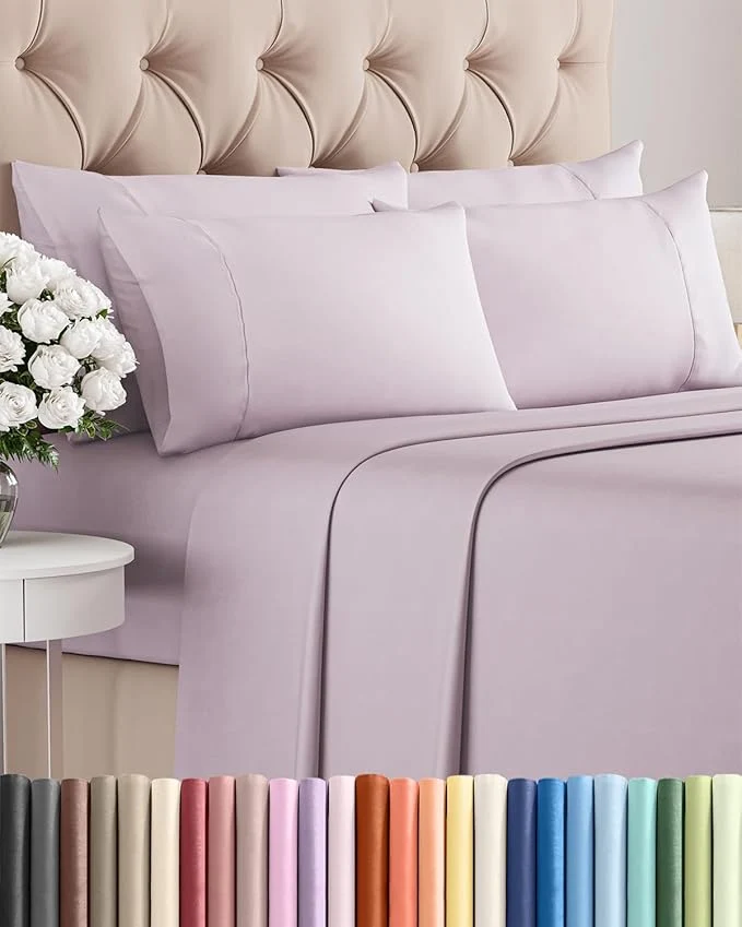 Responsible Cal King 6 Piece Sheet Set – Comfy Breathable amp Cooling – Soft Hotel Luxury Bedding Set w 8-16 Inch Deep Pockets – 1 Flat amp 1 Fitted Sheet amp 4 Pillowcases – Wrinkle amp Easy Care – Light Lavender High-Grade