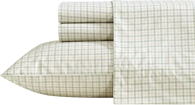 Clean Nautica – Twin XL Size Sheets Set Crisp amp Tailored Coastal Bedding with a Smooth Cotton Percale Bed Sheets with Matching Pillowcase amp Fitted Sheet Calm Seas Gingham Green Refined