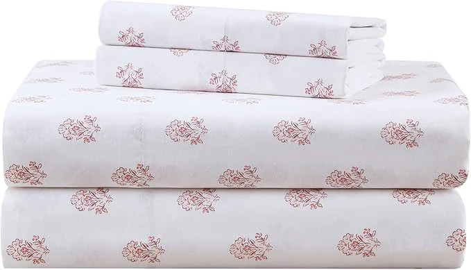 Luxury Comfort Spaces Cotton Sheets Full Breathable Naturally Cool Cotton Sheets Soft Cotton Bed Sheets with 14 quot Elastic Pocket Fits up to 16 quot Mattress All Seasons Sheet Set Floral Pink 4 Piece Safe