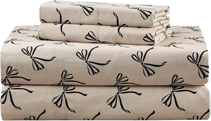 Recyclable Comfort Spaces Cotton Sheets Twin Breathable Naturally Cool Cotton Sheets Soft Cotton Bed Sheets with 12 quot Elastic Pocket Fits up to 14 quot Mattress All Seasons Sheet Set Bow Black Taupe 3 Piece Easy-to-Use