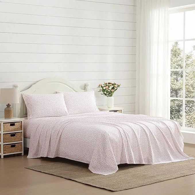 Reusable Laura Ashley – King Sheet Set Crisp amp Cool Cotton Percale Bedding for Year Round Comfort Deep Pocket Bed Sheets with Matching Pillowcases Little Ditsy Pink Durable