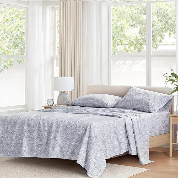 Next-Generation Comfort Spaces Cotton Sheet Set Breathable Lightweight Soft with 12 quot Elastic Pocket Fits up to 14 quot Mattress All Season Cozy Bedding Matching Pillow Case Twin XL Adelia Gray 3 Piece Organic