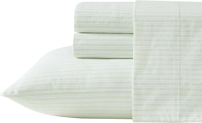Next-Generation Laura Ashley – Twin Sheet Set Crisp amp Cool Cotton Percale Bed Sheets Deep Pockets Striped Bedding with Matching Fitted Sheet amp Pillowcase Bedford Skinny Stripe Green Consistent