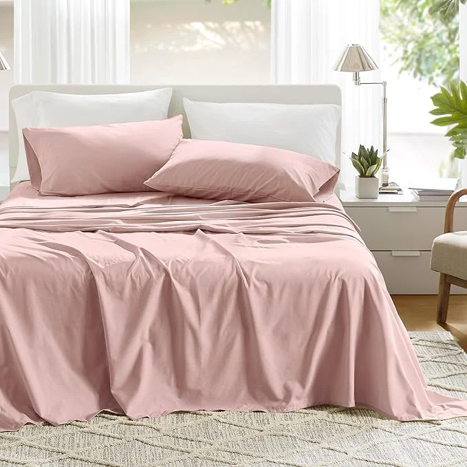 Durable Comfort Spaces Cotton Sheets Cal King Breathable amp Soft Cotton Sheets Naturally Cool Cotton Bed Sheets with 14 quot Elastic Pocket Fits up to 16 quot Mattress All Seasons Sheet Set Pink 4 Piece Professional