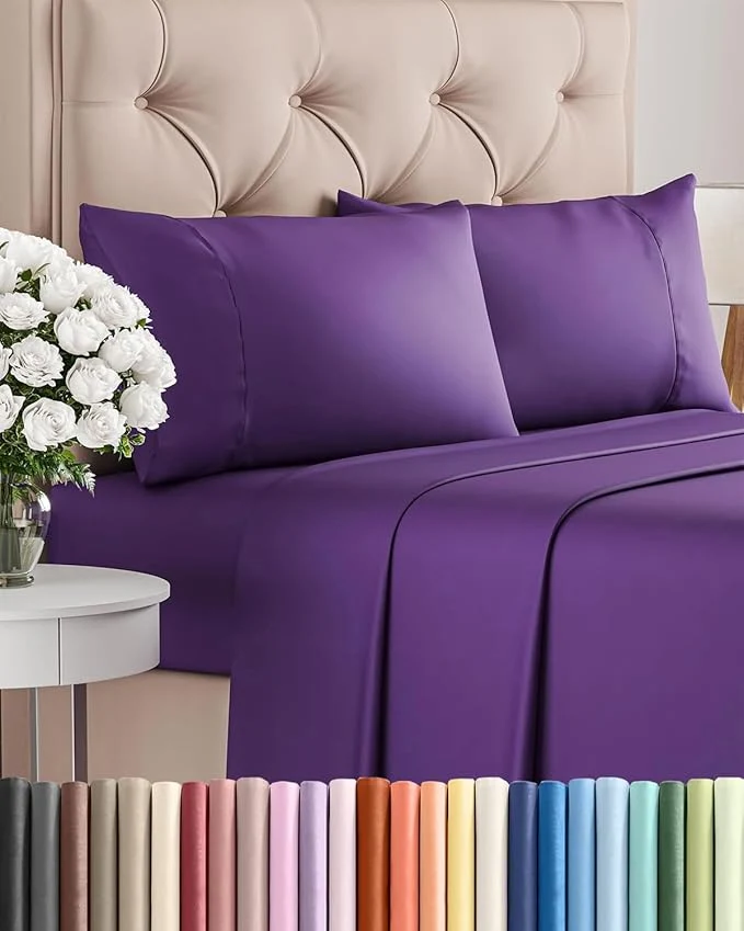 Advanced Twin 4 Piece Sheet Set – Comfy Breathable amp Cooling – Ultra Soft Hotel Luxury Bedding Set w 8-16 Inch Deep Pockets – 1 Flat amp 1 Fitted Sheet amp 2 Pillowcases – Cozy Wrinkle amp Easy Care – Purple Premium Material