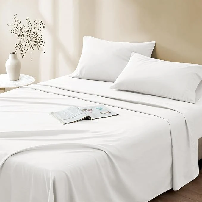 Modern Comfort Spaces Cotton Sheet Set Breathable Lightweight Soft with 14 quot Elastic Pocket Fits up to 16 quot Mattress All Season Cozy Bedding Matching Pillow Case King White 4 Piece Elegant