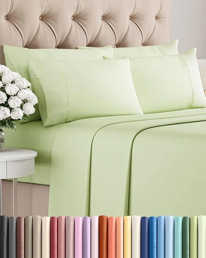 Enhanced Full 6 Piece Sheet Set – Comfy Breathable amp Cooling – Ultra-Soft Hotel Luxury Bedding Set with 8-16 Inch Deep Pockets – 1 Flat amp 1 Fitted Sheet amp 4 Pillowcases – Wrinkle amp Easy Care – Light Sage Selected