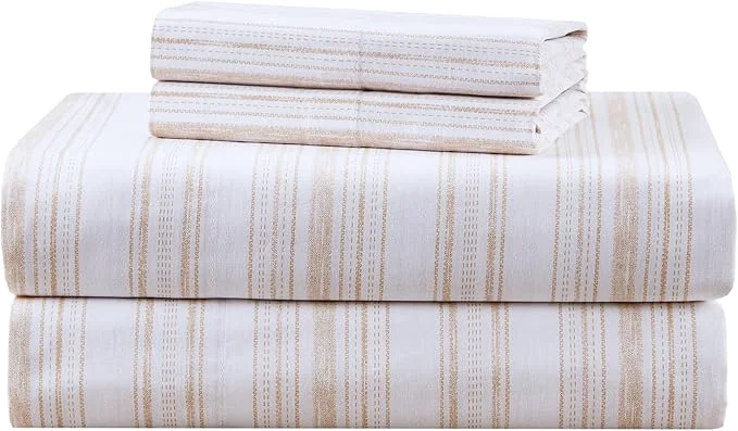 High-End Comfort Spaces Cotton Sheets Cal King Breathable Naturally Cool Cotton Sheets Cotton Bed Sheets with 14 quot Elastic Pocket Fits up to 16 quot Mattress All Seasons Sheet Set Good Vibes Taupe 4 Piece Classic