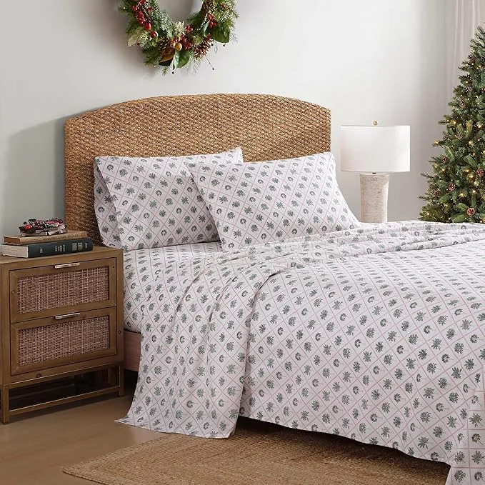 Outstanding Tommy Bahama – King Size Sheet Set Crisp amp Cool Cotton Percale Bedding with a Smooth Lightweight Feel 4 Piece Holiday Bed Sheets with Matching Pillowcases Palm Tree Trellis Red High-End