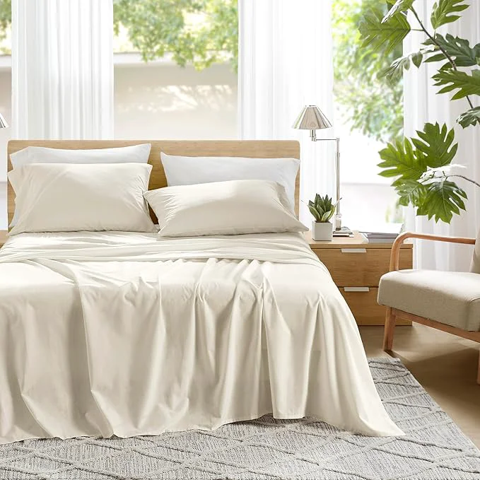Carefully Designed Comfort Spaces Cotton Sheets Twin XL Breathable Soft Cotton Sheets Naturally Cool Cotton Bed Sheets with 12 quot Elastic Pocket Fits up to 14 quot Mattress All Season Sheet Set Twin XL Ivory 3 Piece Exceptional