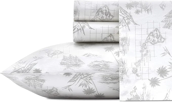 Original Tommy Bahama – King Size Sheets Set Crisp amp Tailored Cooling Sheets with a Smooth Cotton Percale Lightweight Feel – Bed Sheets with Matching Pillowcases amp Fitted Sheet Vintage Map Grey Organic