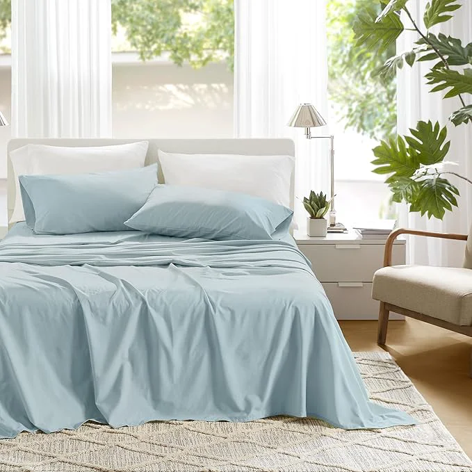 Comfortable Comfort Spaces Cotton Sheets Twin Breathable Soft Cotton Sheets Naturally Cool Cotton Bed Sheets with 12 quot Elastic Pocket Fits up to 14 quot Mattress All Season Sheet Set Twin Light Blue 3 Piece Sophisticated