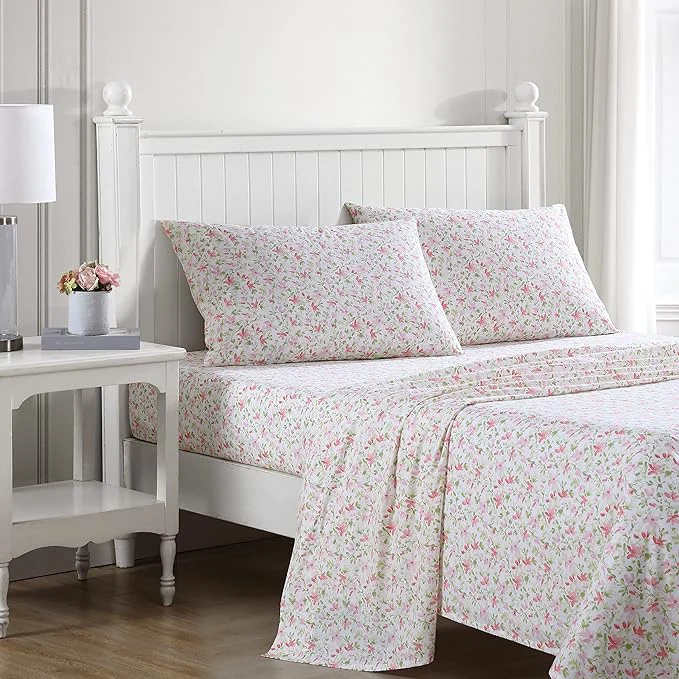 Proven Laura Ashley – Twin XL Sheets Cotton Percale Bedding Set Lightweight amp Breathable Home Decor Dorm Room Essentials Norella Pink Twin XL Fashionable